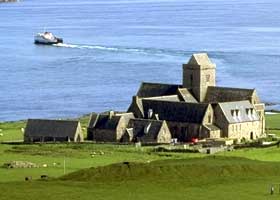 Iona Abbey with Iona Ferry